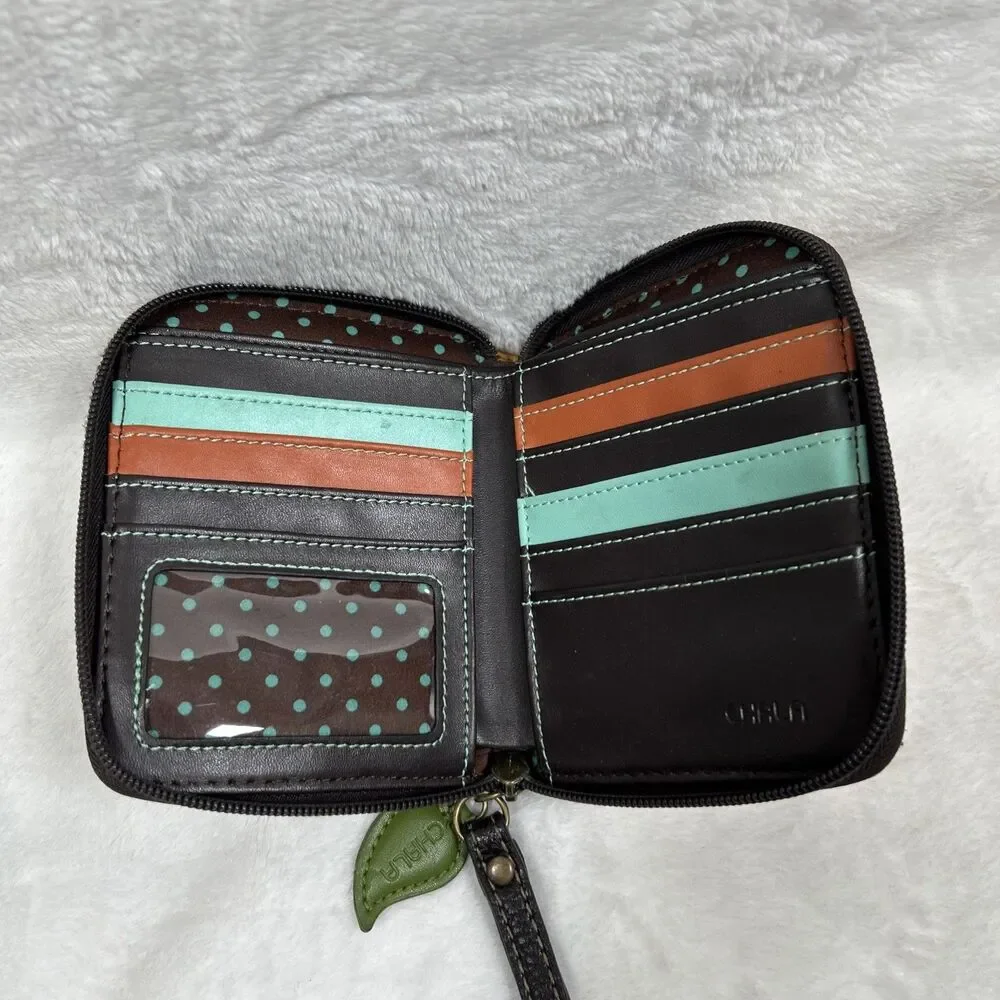 Chala Yellow Leather Zip-Around Wristlet with Sloth Applique